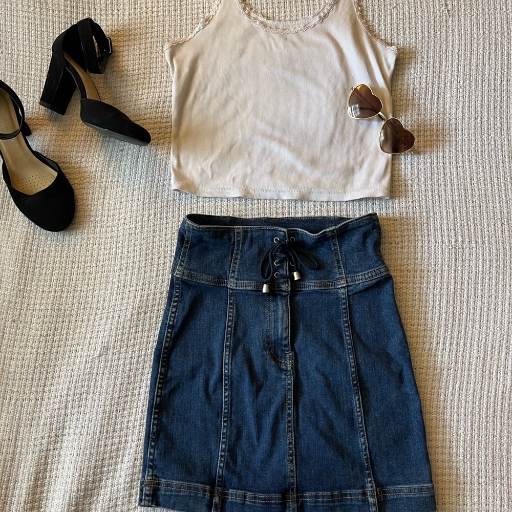 High Waisted Denim Skirt